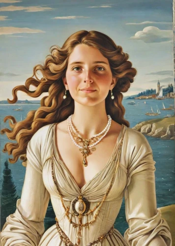 girl in a historic way,portrait of a girl,the sea maid,young woman,celtic queen,cepora judith,girl on the boat,portrait of a woman,girl with a dolphin,la violetta,the girl's face,oil painting on canvas,young lady,young girl,oil on canvas,girl on the river,almudena,portrait of christi,queen anne,mary-gold