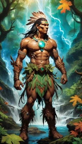 druid,wind warrior,barbarian,tribal chief,druid stone,forest man,forest king lion,druid grove,tarzan,shaman,heroic fantasy,fantasy warrior,polynesian,tree man,patrol,shamanism,dane axe,cave man,male character,acrid chestnut,Conceptual Art,Fantasy,Fantasy 26