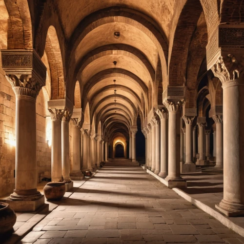 umayyad palace,monastery israel,cloister,abbaye de belloc,doge's palace,medieval architecture,alcazar of seville,caravansary,byzantine architecture,colonnade,ibn tulun,celsus library,ancient roman architecture,catacombs,the monastery ad deir,caravanserai,arcades,monastery of santa maria delle grazie,romanesque,alhambra,Photography,General,Realistic