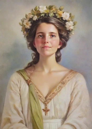 girl in a wreath,marguerite,portrait of a girl,young woman,milkmaid,bouguereau,jane austen,cepora judith,girl in flowers,vintage female portrait,girl in a historic way,portrait of a woman,flower crown of christ,burgos-rosa de lima,hipparchia,woman holding pie,franz winterhalter,young lady,girl with bread-and-butter,artemisia