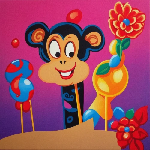 mickey mause,flower painting,micky mouse,cartoon flowers,mickey mouse,mickey,minnie mouse,straw mouse,oil painting on canvas,calaverita sugar,glass painting,disney rose,sylvester,minnie,disney character,straw flower,jester,frutti di bosco,sundaes,maraschino,Illustration,American Style,American Style 05