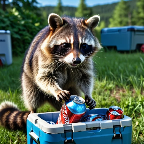 north american raccoon,rocket raccoon,raccoons,raccoon,battery mower,mustelid,anthropomorphized animals,wildlife biologist,mustelidae,coatimundi,squeezebox,cute animal,animal photography,cute animals,badger,picnic basket,scrap collector,toolbox,lunchbox,foraging,Photography,General,Realistic