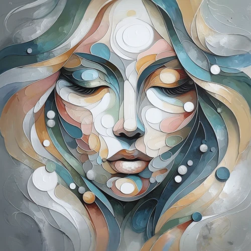 woman face,bodypainting,woman's face,decorative figure,oil painting on canvas,medusa,glass painting,abstract painting,watercolor paint strokes,psychedelic art,swirling,mystical portrait of a girl,siren,boho art,abstract artwork,art painting,meticulous painting,watercolor painting,mother earth,woman thinking