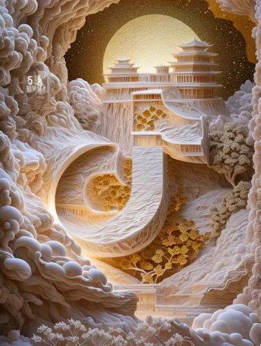 mandelbulb,fractal environment,mushroom landscape,fractals art,lunar landscape,honeycomb structure,dune 45,sci fiction illustration,3d bicoin,dune,terraforming,futuristic landscape,building honeycomb,dune landscape,spacescraft,sand waves,fractal art,fractals,fractal,golden scale