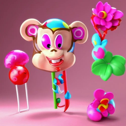 monkeys band,3d render,3d model,monkey,cartoon flowers,3d rendered,flowers png,bonbon,monkey soldier,circus animal,wind-up toy,tree mallow,cute cartoon character,cinema 4d,candy boy,little girl with balloons,balloons mylar,animal balloons,valentine balloons,3d teddy,Unique,3D,3D Character