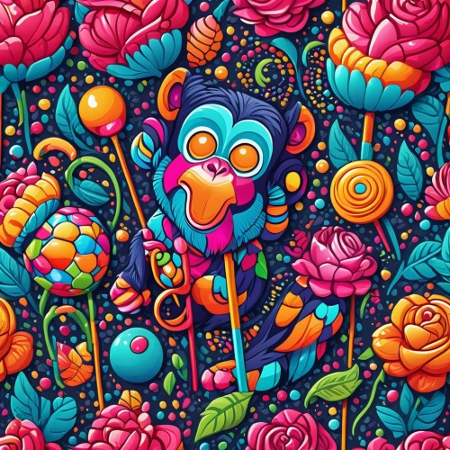 sugar skull,colorful doodle,psychedelic art,flower animal,calaverita sugar,cartoon flowers,colorful floral,colorful background,paisley digital background,color rat,floral background,flower painting,calavera,crayon background,candy pattern,day of the dead,retro flowers,whimsical animals,flora,colorful foil background,Unique,3D,Isometric