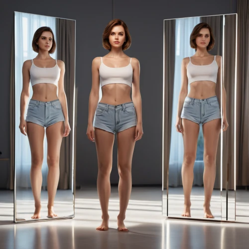 see-through clothing,women's clothing,mirrors,gradient mesh,jean shorts,women clothes,weight loss,clothes,plus-size,digital compositing,image manipulation,clothing,mirroring,summer clothing,loss,mirrored,women's legs,plus-size model,agent provocateur,mirror image,Photography,General,Realistic