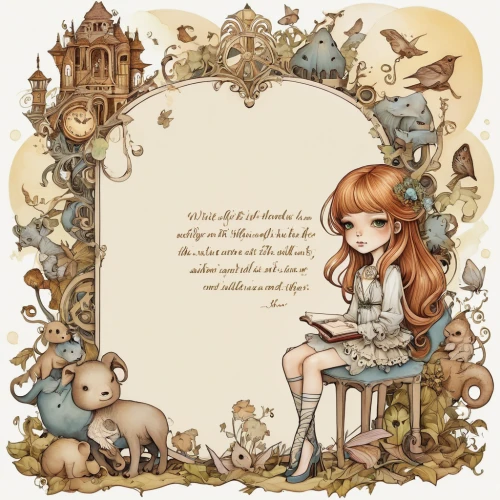 alice in wonderland,fairy tale character,alice,children's fairy tale,fairy tales,fairy tale icons,fairytales,fairy tale,illustrations,fairytale characters,book illustration,kate greenaway,love letter,little girl reading,book pages,child's diary,guestbook,tale,frame border illustration,writing-book,Illustration,Abstract Fantasy,Abstract Fantasy 11