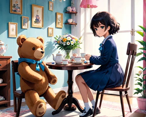 3d teddy,teatime,teddy-bear,teddy bear waiting,tea time,tearoom,cute bear,afternoon tea,teddy bear,teddy bears,teddybear,cafe,tea party,bear teddy,bear,teddies,cat's cafe,romantic meeting,honmei choco,the little girl's room,Anime,Anime,Realistic