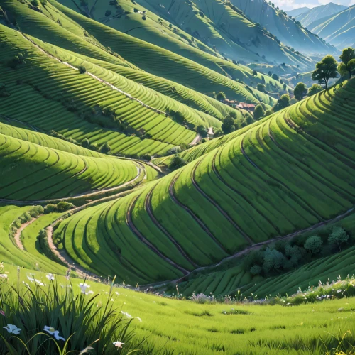 rice terraces,tea plantations,rice fields,rice terrace,rice field,rice paddies,ricefield,the rice field,tea field,tea plantation,paddy field,green landscape,indonesia,rolling hills,east java,rice cultivation,ha giang,green fields,southeast asia,yamada's rice fields,Anime,Anime,General