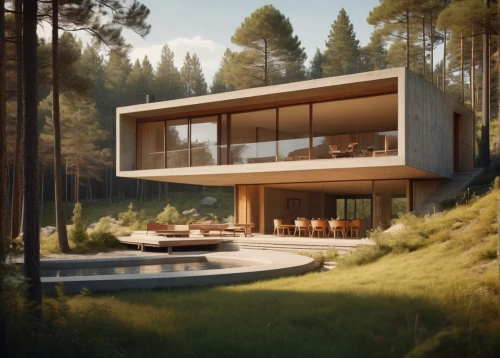 dunes house,house in the forest,mid century house,3d rendering,modern house,modern architecture,render,cubic house,timber house,mid century modern,luxury property,house in the mountains,house in mountains,summer house,archidaily,smart house,beautiful home,home landscape,eco-construction,house by the water,Photography,General,Cinematic