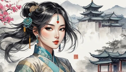 chinese art,oriental princess,oriental painting,oriental girl,oriental,yunnan,mulan,chinese style,geisha girl,wuchang,peking opera,yi sun sin,plum blossoms,plum blossom,tong sui,zui quan,spring festival,geisha,summer palace,xun,Illustration,Japanese style,Japanese Style 06