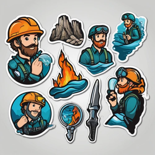 icon set,steelworker,miners,miner,set of icons,geologist,plumber,smelting,forest workers,welders,fire master,raft guide,clipart sticker,contractor,blue-collar worker,tradesman,mechanic,firemen,metallurgy,download icon,Unique,Design,Sticker