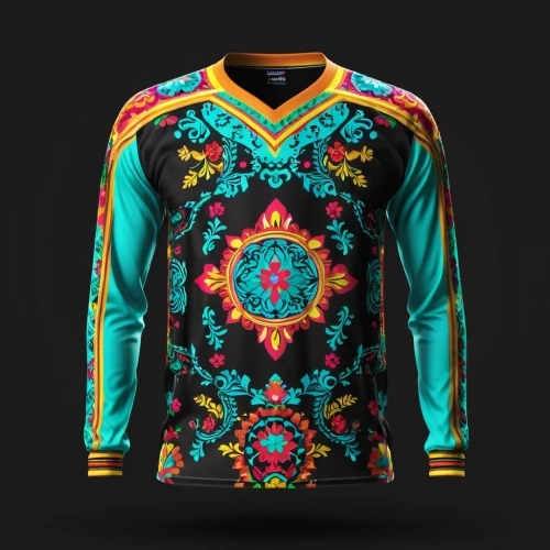 bicycle jersey,floral mockup,long-sleeve,long-sleeved t-shirt,sports jersey,80's design,bicycle clothing,abstract design,ethnic design,bolero jacket,cycle polo,titane design,abstract retro,matador,barong,mandala design,russian folk style,two color combination,tribal,martial arts uniform,Photography,General,Realistic