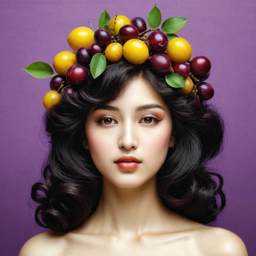 acerola,cherry plum,red plum,plum,cherries,purple mangosteen,mangosteen,sweet cherries,chinese gooseberry,exotic fruits,solanum,european plum,cherry flower,girl in a wreath,grape seed extract,passion fruit,cherry japanese,natural cosmetics,vietnamese woman,grape seed oil,Art,Artistic Painting,Artistic Painting 05