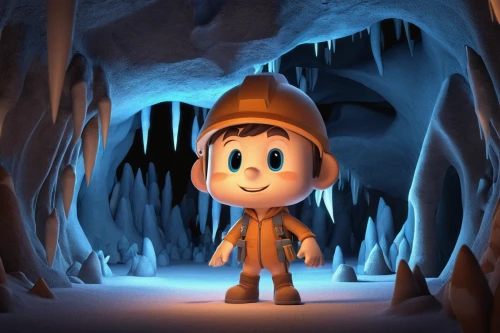 caving,cave tour,3d render,pinocchio,cartoon video game background,ice cave,miner,adventure game,cinema 4d,cave man,the blue caves,glacier cave,cave,gnome,speleothem,3d rendered,3d model,gnome ice skating,adventurer,stalagmite,Unique,3D,3D Character