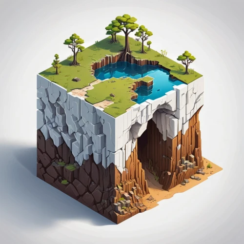 floating island,floating islands,isometric,island suspended,sinkhole,artificial islands,mushroom island,ravine,artificial island,dug-out pool,terraforming,3d mockup,chasm,cliffs,game illustration,a small waterfall,tiny world,erosion,development concept,bunker,Unique,3D,Isometric