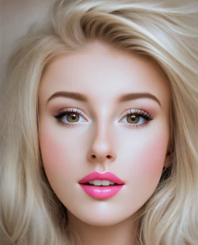 realdoll,doll's facial features,barbie doll,barbie,airbrushed,natural cosmetic,beauty face skin,women's cosmetics,artificial hair integrations,female doll,vintage makeup,blonde woman,cosmetic brush,pink beauty,cosmetic,blond girl,blonde girl,woman face,retouching,female beauty