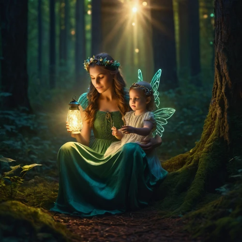 children's fairy tale,little girl and mother,capricorn mother and child,fantasy picture,fairy tale,a fairy tale,fairy forest,fairy lanterns,faery,fairy tales,fairytale,little girl fairy,fireflies,fairytales,fairy tale character,mother with child,fairy tale icons,enchanted forest,child fairy,fairy world,Photography,General,Fantasy