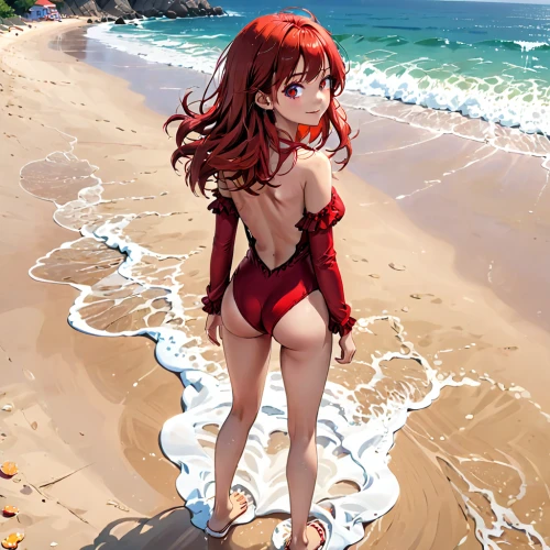 beach background,one-piece swimsuit,beach scenery,honolulu,red sand,seaside,on the shore,sanya,by the sea,summer swimsuit,on the beach,scarlet sail,swimsuit,red summer,maki,lifeguard,playing in the sand,bathing suit,ocean,lover's beach,Anime,Anime,General