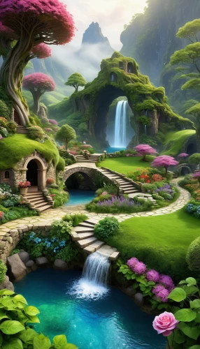 mushroom landscape,cartoon video game background,fantasy landscape,fairy world,fairy village,landscape background,fantasy picture,fairy forest,mushroom island,children's background,spring background,world digital painting,springtime background,an island far away landscape,frog background,nature landscape,3d fantasy,background with stones,home landscape,full hd wallpaper,Illustration,Realistic Fantasy,Realistic Fantasy 01