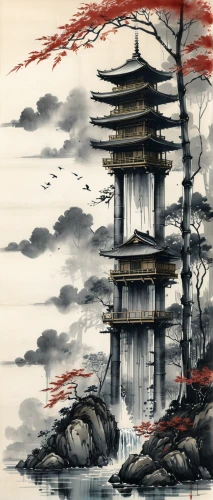 cool woodblock images,oriental painting,japanese art,chinese art,japanese background,stone pagoda,chinese architecture,asian architecture,japan landscape,woodblock prints,tsukemono,japanese architecture,pagoda,shinto,japanese shrine,bird kingdom,yi sun sin,oriental,japanese garden ornament,the japanese tree,Illustration,Paper based,Paper Based 30