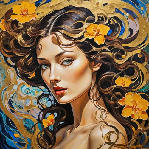 golden flowers,girl in flowers,gold yellow rose,boho art,yellow petals,gold flower,yellow rose,oil painting on canvas,flora,jasmine blossom,yellow petal,flower gold,flower painting,gold filigree,yellow roses,golden wreath,yellow rose background,beautiful girl with flowers,orange blossom,mystical portrait of a girl,Illustration,Realistic Fantasy,Realistic Fantasy 39