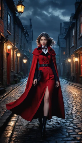 red coat,red cape,red riding hood,little red riding hood,overcoat,scarlet witch,frock coat,man in red dress,cruella de ville,town crier,vampire woman,lady in red,caped,old coat,count,coat,digital compositing,long coat,ringmaster,dracula,Photography,General,Fantasy