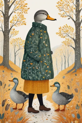 wild ducks,autumn walk,waterfowl,autumn icon,a pair of geese,waterfowls,waders,wild geese,sporting decoys,geese,autumn idyll,mallards,autumn chores,kate greenaway,carol colman,gamekeeper,st martin's day goose,wader,book illustration,in the autumn,Illustration,American Style,American Style 03