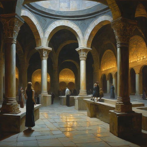 louvre,umayyad palace,hall of the fallen,cloister,louvre museum,caravanserai,medieval architecture,the annunciation,church painting,monastery,court of law,crypt,art gallery,school of athens,caravansary,abbaye de belloc,byzantine museum,cistern,contemporary witnesses,monks,Illustration,Realistic Fantasy,Realistic Fantasy 03