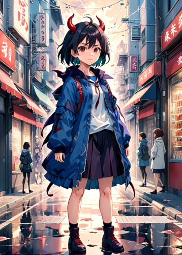 anime japanese clothing,kantai collection sailor,shibuya,2d,parka,harajuku,kantai,shinjuku,osaka,nori,ganai,asakusa,naginatajutsu,raincoat,walking in the rain,tokyo city,tokyo,nyan,japanese sakura background,asia,Anime,Anime,Realistic