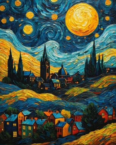 starry night,vincent van gough,post impressionism,motif,vincent van gogh,night scene,art painting,david bates,glass painting,oil painting on canvas,fabric painting,moon valley,khokhloma painting,church painting,aurora village,herfstanemoon,italian painter,blue moon,oil on canvas,home landscape,Photography,General,Fantasy