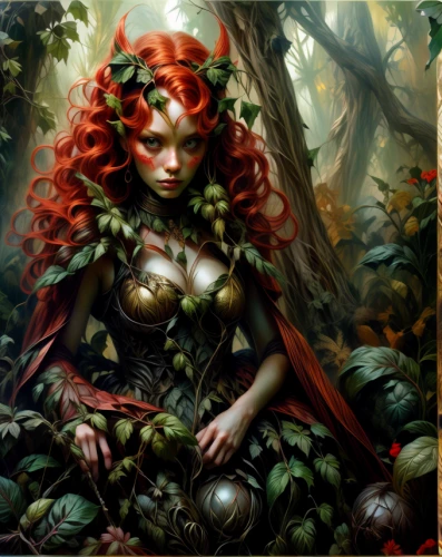 dryad,poison ivy,background ivy,faery,the enchantress,fantasy art,faerie,undergrowth,ivy,fae,fantasy portrait,fantasy woman,faun,gunnera,forest clover,ivy frame,mother nature,fantasy picture,red-haired,elven flower