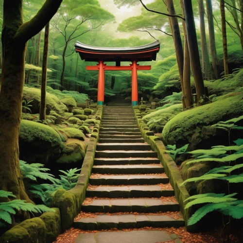 japanese shrine,japan landscape,japan garden,torii,japanese architecture,shinto shrine,shinto,beautiful japan,japanese garden,japanese background,kyoto,fushimi inari-taisha shrine,japanese garden ornament,japanese culture,淡島神社,tsukemono,senbon torii,japanese art,kumano kodo,japanese zen garden,Illustration,Retro,Retro 17