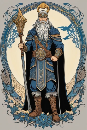 father frost,nautical banner,dwarf sundheim,norse,archimandrite,heroic fantasy,odin,male elf,magus,white beard,sea god,thorin,nordic,northrend,zodiac sign libra,sterntaler,russian folk style,god of the sea,dwarf,gandalf,Illustration,Retro,Retro 13