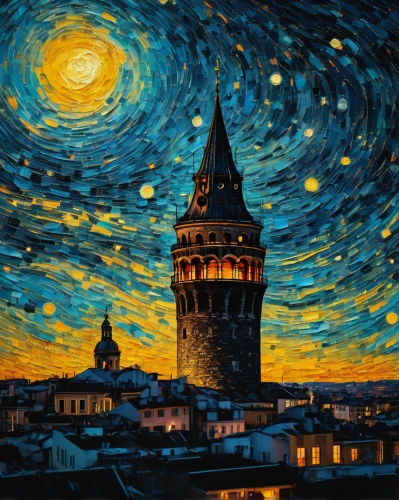 galata tower,galata,hagia sofia,istanbul,vincent van gogh,starry night,topkapi,sultanahmet,eminonu,kadikoy,istanbul city,hagia sophia mosque,constantinople,night scene,ortahisar,erciyes dağı,khokhloma painting,ayasofya,beyaz peynir,göreme,Photography,General,Fantasy