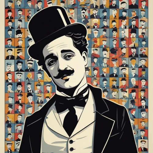 chaplin,charlie chaplin,gentleman icons,walt,ringmaster,groucho marx,film poster,silent film,walt disney,italian poster,joker,a3 poster,film roles,godfather,poster,vaudeville,holmes,zookeeper,top hat,silent screen,Illustration,Vector,Vector 06