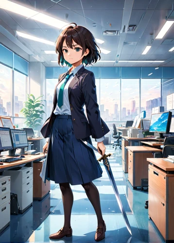 office worker,kantai collection sailor,blur office background,secretary,office ruler,haruhi suzumiya sos brigade,kotobukiya,euphonium,business girl,modern office,office desk,cg artwork,school uniform,business woman,kantai,miku maekawa,ganai,honmei choco,bookkeeper,mako,Anime,Anime,Realistic