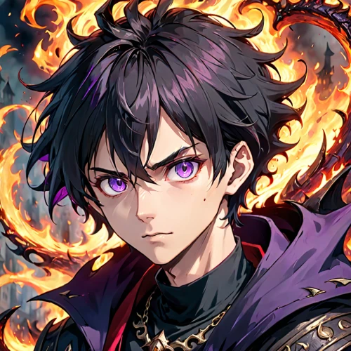 smouldering torches,fire background,fire devil,edit icon,fire eyes,wiz,fire master,yukio,portrait background,asagiri,akashiyaki,flame robin,merlin,king of the ravens,leo,burning earth,purple background,the devil,inferno,ren,Anime,Anime,General