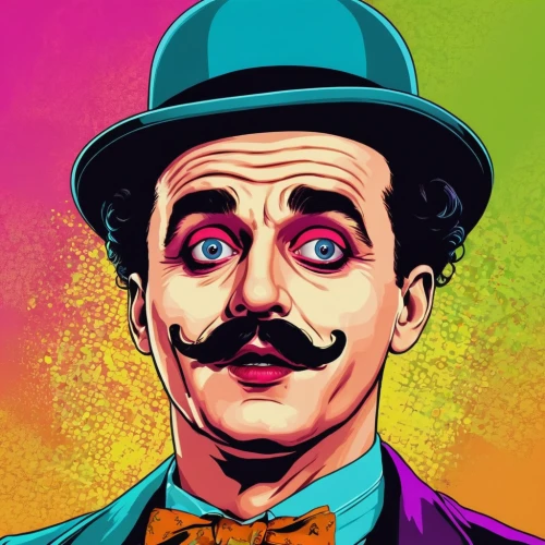 groucho marx,wpap,chaplin,charlie chaplin,ringmaster,twitch icon,illustrator,adobe illustrator,moustache,pop art style,hatter,vector illustration,photoshop school,steam icon,colorful bleter,triggerfish-clown,circus,cmyk,vector graphics,vector art,Illustration,Vector,Vector 19