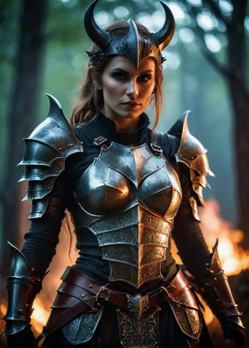 female warrior,warrior woman,fantasy warrior,breastplate,mara,horned,armor,norse,huntress,cosplay image,fantasy woman,minotaur,viking,armour,heroic fantasy,massively multiplayer online role-playing game,fire siren,cuirass,fire angel,dark elf,Photography,General,Cinematic