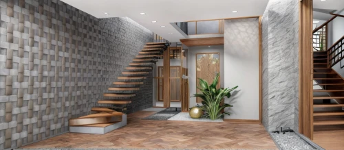 hallway space,interior modern design,3d rendering,core renovation,outside staircase,interior design,contemporary decor,search interior solutions,wooden stair railing,wooden stairs,renovate,winding staircase,modern decor,patterned wood decoration,staircase,interior decoration,stairwell,smart house,stone stairs,ceramic tile