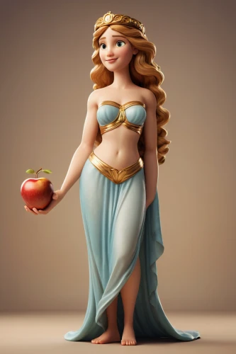 tiana,princess anna,rapunzel,aphrodite,elsa,moana,disney character,woman eating apple,princess sofia,3d figure,figurine,ariel,fairy tale character,cinderella,jasmine,celtic woman,hula,fantasy woman,aladha,merida,Photography,General,Cinematic