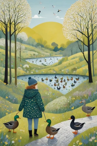 carol colman,wild ducks,daffodil field,david bates,ducks  geese and swans,carol m highsmith,spring meadow,heather winter,flock home,st martin's day goose,flower and bird illustration,waterfowl,olle gill,ducks,waders,kate greenaway,waterfowls,orchard meadow,early spring,mallards,Illustration,American Style,American Style 03