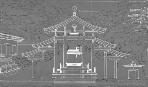 japanese shrine,asian architecture,shinto shrine,chinese temple,japanese architecture,shrine,chinese architecture,the golden pavilion,pagoda,shinto shrine gates,chinese screen,golden pavilion,backgrounds,buddhist temple,hanging temple,frame mockup,japanese-style room,lineart,japanese garden ornament,temple,Design Sketch,Design Sketch,Blueprint