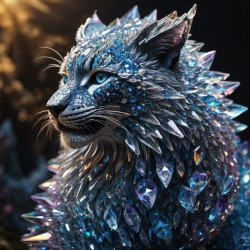 fractalius,cinema 4d,3d fantasy,forest king lion,blue tiger,3d rendered,leopard's bane,3d render,armored animal,mandelbulb,fantasy art,animal feline,furta,anthropomorphized animals,render,feline,lynx,constellation wolf,felidae,panther,Photography,General,Natural