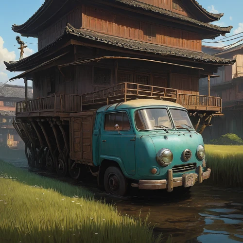 kei truck,tsukemono,studio ghibli,kyoto,yatai,senso-ji,japan landscape,house trailer,long cargo truck,hanok,delivery truck,japanese style,japanese background,rust truck,fishing float,datsun truck,goki,bastion,japanese architecture,japanese-style,Illustration,Realistic Fantasy,Realistic Fantasy 28