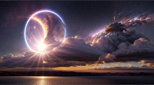 celestial object,wormhole,firmament,calbuco volcano,celestial phenomenon,ring of fire,atmospheric phenomenon,astronomy,solar eclipse,cosmic eye,nuclear explosion,natural phenomenon,space art,celestial body,photo manipulation,fantasy picture,celestial,supernova,orb,stargate