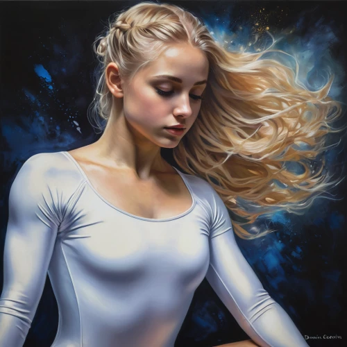 blond girl,oil painting on canvas,oil painting,mystical portrait of a girl,blonde woman,art painting,blonde girl,girl portrait,the blonde in the river,young woman,dance with canvases,bodypainting,cloves schwindl inge,artistic gymnastics,girl with cloth,oil on canvas,world digital painting,figure skater,blue painting,fineart,Illustration,Realistic Fantasy,Realistic Fantasy 30