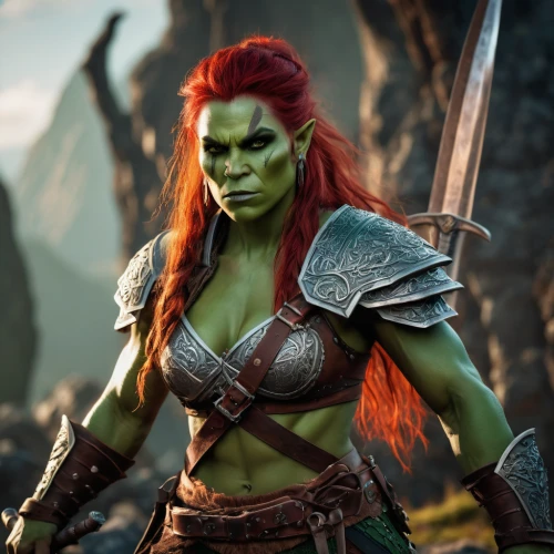 half orc,orc,warrior and orc,female warrior,green skin,avenger hulk hero,green aurora,massively multiplayer online role-playing game,ogre,heroic fantasy,warrior woman,cleanup,green goblin,hulk,strong woman,aaa,fantasy warrior,patrol,fantasy woman,strong women,Photography,General,Fantasy